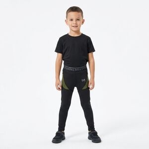 MEETYOO  Youth boys Compresión Running Pants Black Green Size XS